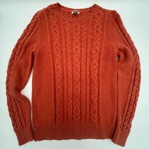 LL bean Women’s cotton Cable Knit Sweater - Orange Rust size small preppy fall